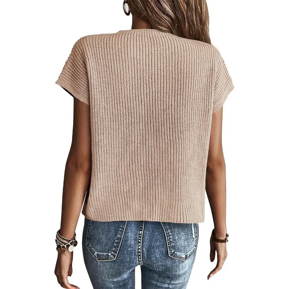 Spring Summer Short Sleeve Sweater for Women 2026 Casual Sweater Vest Cotton Kni